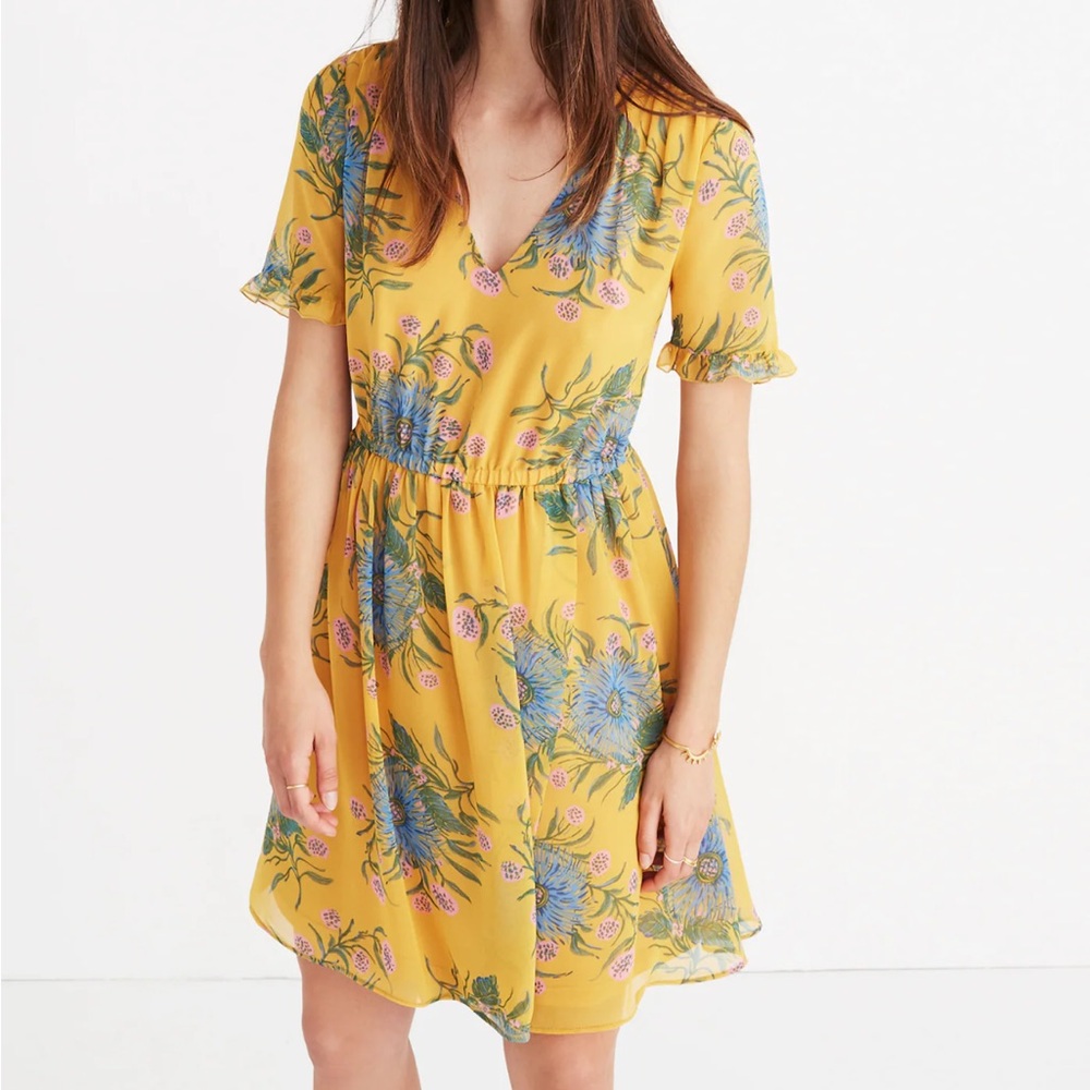 Madewell Ruffle-Sleeve Yellow Floral Mini Dress
